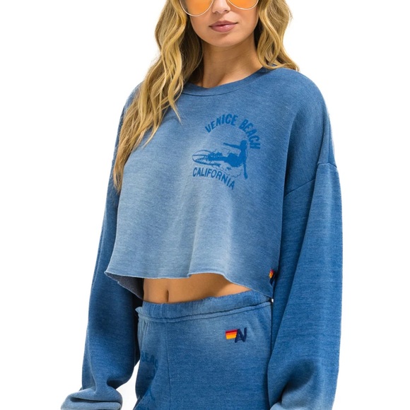 AVIATOR NATION - VENICE CROPPED CREW SWEATSHIRT - Faded Water - NWT - Picture 2 of 3